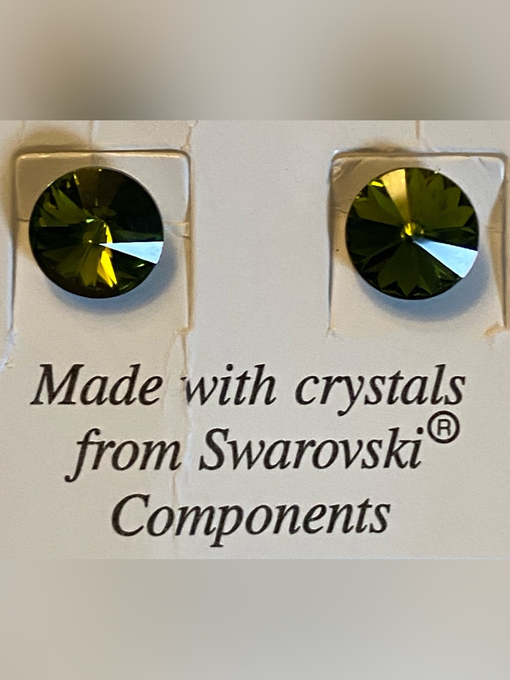 Olive Green Swarovski Crystal Silver-Tone Stud Earrings